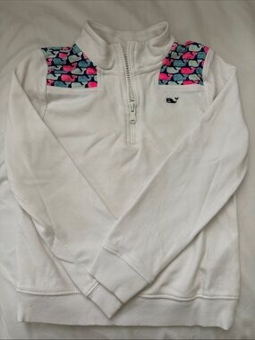 Girls Vineyard Vines White Quarter-Zip Sweatshirt with Pink & Blue whales